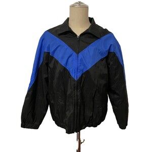 Vtg EDGE ZONE Men's L Bomber Jacket Coat Insulated Windbreaker Blue Black 90's